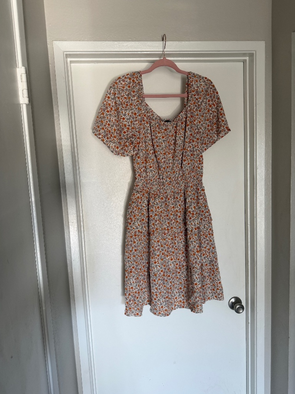 Floral Ruffle Mini Dress with Short Sleeves - Picture 1 of 3